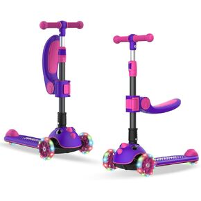 سكوتر gotrax KS3 Pro القابل للطي للأطفال، مقعد واحد قابل للإزالة و3 عجلات مضيئة من البولي يوريثان واسعة للغاية وسطح مضاد للانزلاق، مقود ارتفاع قابل للتعديل وسكوتر سهل التوجيه للأطفال الذين تتراوح أعمارهم بين 2-8 سنوات