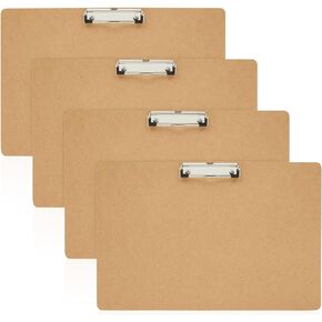 4-Pack Extra Large 11x17 Clipboard, Horizontal Wooden Lap Boards, Wood Clip Board with Low Profile Clip for Drawing, Sketching, and Art Supplies, Landscape Layout, 3mm Thickness