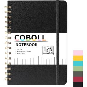 Graph Grid Notebook/Journal - Notebooks with Hardcover and Premium Thick Paper, 8" x 5.7" (exclusive of spirals), College Grid Spiral Notebook/Journal, Strong Twin-Wire Binding, Back Pocket