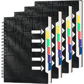 CAGIE 5 Subject Notebook for Work 240 Pages Spiral Notebooks College Ruled with Dividers Tabs A5 Small Note Book for School Office Supplies Note Taking, 5x7, Black