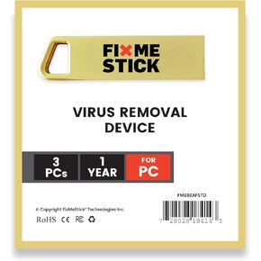 عصا إزالة فيروسات الكمبيوتر FixMeStick Gold لأجهزة الكمبيوتر التي تعمل بنظام Windows - استخدام غير محدود على ما يصل إلى 3 أجهزة كمبيوتر محمولة أو أجهزة كمبيوتر مكتبية لمدة عام واحد in Kuwait