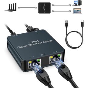 Ethernet Splitter 1 to 2, High Speed Internet Splitter Gigabit LAN Cable Splitter 1000Mbps Rj45 Splitter for Cat 5/5E/6/7/8 Cable (2 Devices Simultaneous Networking), Black