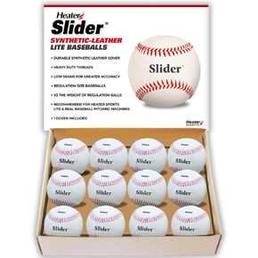 Slider Lite Genuine Leather Pitching Machine Baseballs for Hitting and Fielding Practice, 1/4 The Weight of Regulation Balls, Lightweight & Soft Pack of 12