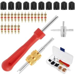 33Pcs Tire Valve Stem Puller Tools Set Snap-in Valve Stems 20 Valve Cores Repair Tools for Car Truck Motorcycle Bicycle