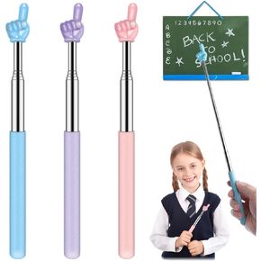 Retractable Teacher Pointer for Classroom Kids Reading, Dumero Extendable Finger Pointer Stick for School, Collapsible Finger Pointing Stick, Long Telescoping Hand Pointer, -3 Pack: Blue, Pink, Purple