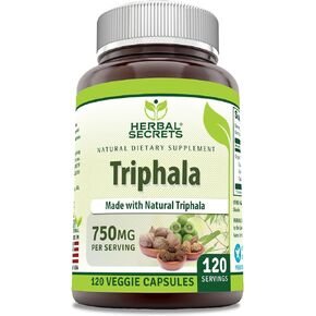 Herbal Secrets Triphala Supplement | Made with Natural Triphala | 750 Mg | 120 Veggie Capsules | Non-GMO | Gluten Free | Made in USA