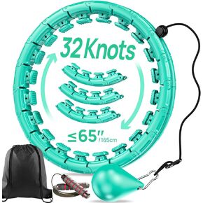 Weighted Exercise Hoop Plus Size, 32 Detachable Knots for Adults & Beginners, 2 in 1 Abdomen Fitness Massage Non Fall Smart Hooola Hoop with Auto Spinning Ball