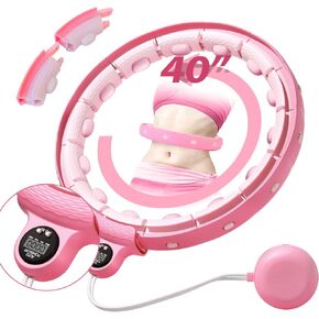 طوق هوميكس إنفينيتي لفقدان الوزن للبالغين، 2 في 1 لتمارين اللياقة البدنية الذكية، طوق هولا هوب مثقل بـ 14 عقدة قابلة للفصل، طوق تمرين مناسب للنساء والأطفال، وردي in Kuwait