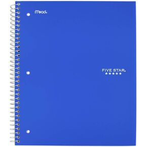 Five Star Spiral Notebooks, 1 Subject, College Ruled Paper, 100 Sheets, 11" x 8-1/2", Color Selected For You, 1 Count (06206)