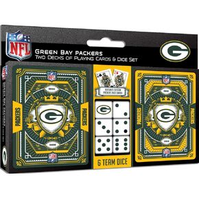 Masterpieces Game Day - NFL Green Bay Packers 2-Pack Playing Cards & Dice Pack - Officially Licensed Set for Adults and Family