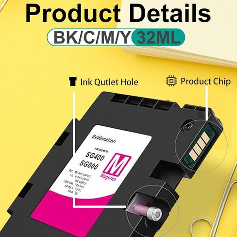 خرطوشة حبر التسامي SG400 SG800 عالية الإنتاجية متوافقة مع طابعة Sawgrass Virtuoso SG400 SG800 DIY (1 أسود، 1 سماوي، 1 أرجواني، 1 أصفر، 4 عبوات) in Kuwait