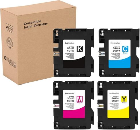 خرطوشة حبر التسامي SG400 SG800 عالية الإنتاجية متوافقة مع طابعة Sawgrass Virtuoso SG400 SG800 DIY (1 أسود، 1 سماوي، 1 أرجواني، 1 أصفر، 4 عبوات) in Kuwait