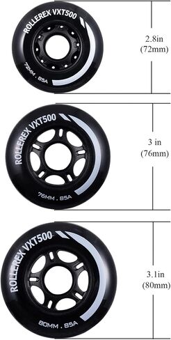 Rollerex VXT500 RipStik/Inline Skate Wheels (2-pack w/bearings, spacers and washers) (Use on Hockey Roller Blades) - Can Be Used As RipStik Caster Board Wheel Replacements in Saudi Arabia