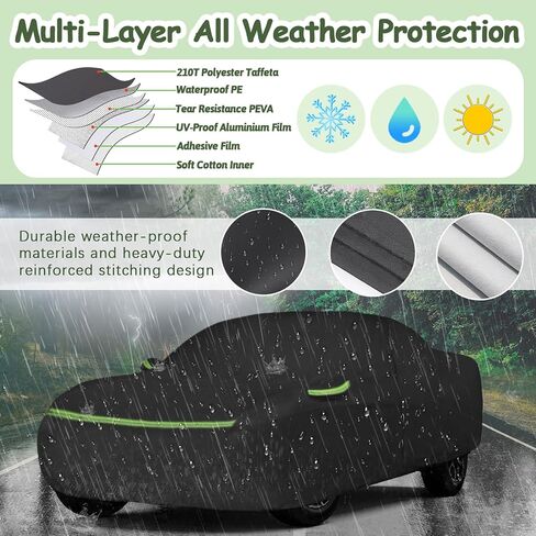 6 Layers Car Cover for Hummer H2 SUV 2002-2009, 210T Waterproof Sun Rain UV Dust Snow Protection Outdoor H2 Full Car Cover with Windproof Gust Strap and Zipper Door-Black in Kuwait