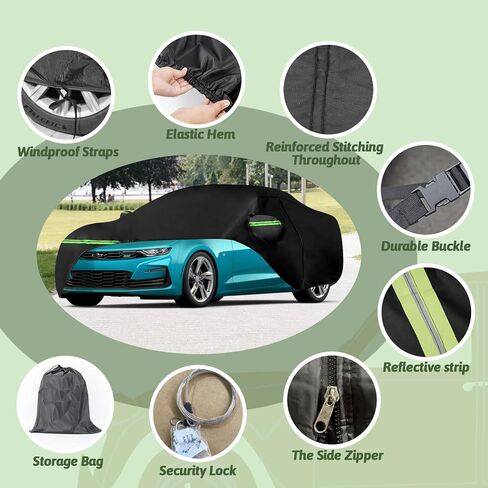 6 Layers Car Cover for Hummer H2 SUV 2002-2009, 210T Waterproof Sun Rain UV Dust Snow Protection Outdoor H2 Full Car Cover with Windproof Gust Strap and Zipper Door-Black in Kuwait