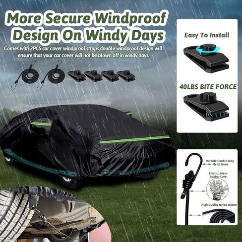 6 Layers Car Cover for Hummer H2 SUV 2002-2009, 210T Waterproof Sun Rain UV Dust Snow Protection Outdoor H2 Full Car Cover with Windproof Gust Strap and Zipper Door-Black in Kuwait