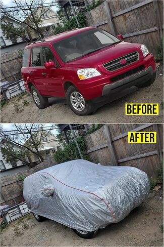 Tecoom غطاء صلب قابل للتنفس مادة على شكل باب بسحاب تصميم مقاوم للماء ومقاوم للأشعة فوق البنفسجية وغطاء سيارة مقاوم للرياح لجميع الأحوال الجوية في الأماكن المغلقة والخارجية مقاس 191-205 بوصة سيارات الدفع الرباعي in Kuwait