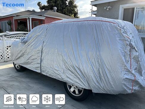 Tecoom غطاء صلب قابل للتنفس مادة على شكل باب بسحاب تصميم مقاوم للماء ومقاوم للأشعة فوق البنفسجية وغطاء سيارة مقاوم للرياح لجميع الأحوال الجوية في الأماكن المغلقة والخارجية مقاس 191-205 بوصة سيارات الدفع الرباعي in Kuwait