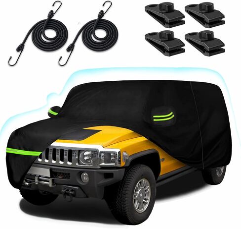 غطاء سيارة من 6 طبقات لسيارة 2007-2023 Chevy Suburban/GMC Yukon XL/Cadillac Escalade ESV، غطاء سيارة كامل مقاوم للماء وحماية من جميع الأحوال الجوية مع سحاب باب وبطانة قطنية (أسود) in Kuwait