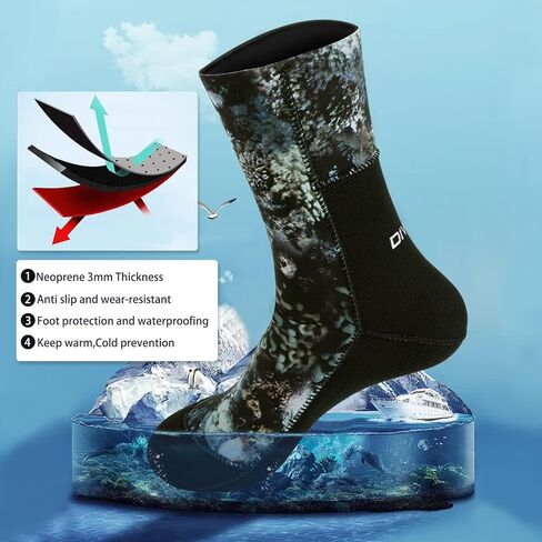 DIVESTAR Diving Neoprene Socks for Men Women,3MM 5MM Black/Camouflage Wetsuit Socks Scuba Booties for Water Sports in Saudi Arabia