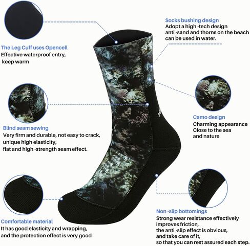 DIVESTAR Diving Neoprene Socks for Men Women,3MM 5MM Black/Camouflage Wetsuit Socks Scuba Booties for Water Sports in Saudi Arabia