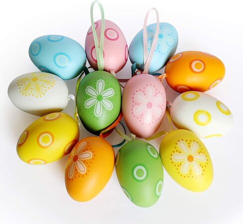 12 قطعة من زينة بيض عيد الفصح حلي معلقة ملونة لسلة عيد الفصح شجرة تزيين هدايا الحفلات لوازم المنزل in Kuwait