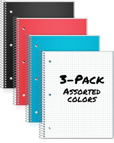 Dunwell Graph Paper Notebook 8.5 x 11 (Black) Plastic Cover, 100 Sheets (200 Pages), 4x4 Squares, 1 Subject Graph Paper Spiral Notebook, 1/4" Grid, Pocket Divider, Easy Tear-Off, 3-Hole Punched in Saudi Arabia