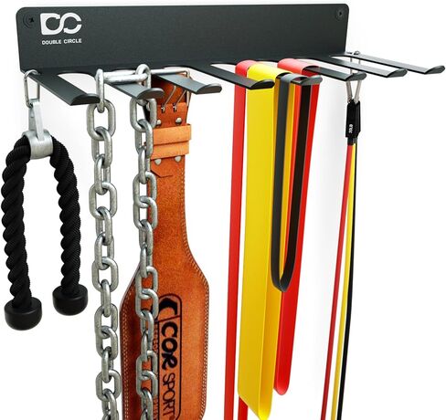 Double Circle Gym Rack Organizer with Hooks, Multi-Purpose Workout Gear Wall Rack Hanger for Home and Pro Gym Storage for Exercise Bands, Jump Ropes, Chains, Lifting Belts (17" - Hooks) in Kuwait