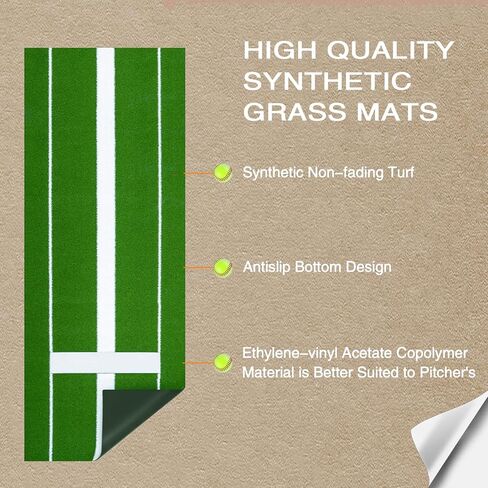 Softball Pitching Mat 10'x 3' Softball Pitching Rubber, Mound for Pitchers Indoor Outdoor Pitching Practice by Softball Pitchers, Antifade Antislip Pitch, Anti-Slip Spikes 8pcs in Kuwait