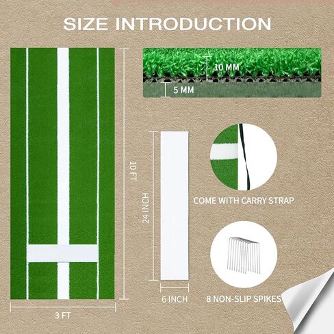 Softball Pitching Mat 10'x 3' Softball Pitching Rubber, Mound for Pitchers Indoor Outdoor Pitching Practice by Softball Pitchers, Antifade Antislip Pitch, Anti-Slip Spikes 8pcs in Kuwait