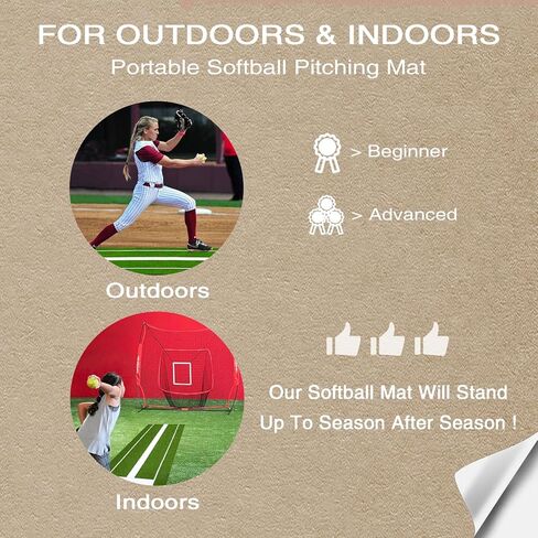 Softball Pitching Mat 10'x 3' Softball Pitching Rubber, Mound for Pitchers Indoor Outdoor Pitching Practice by Softball Pitchers, Antifade Antislip Pitch, Anti-Slip Spikes 8pcs in Kuwait