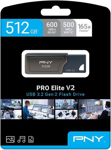 محرك فلاش PNY 1 تيرابايت PRO Elite V2 USB 3.2 Gen 2 – 600 ميجابايت/ثانية، ذهبي in Kuwait