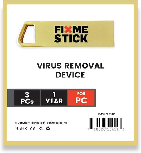 عصا إزالة فيروسات الكمبيوتر FixMeStick Gold لأجهزة الكمبيوتر التي تعمل بنظام Windows - استخدام غير محدود على ما يصل إلى 3 أجهزة كمبيوتر محمولة أو أجهزة كمبيوتر مكتبية لمدة عام واحد in Kuwait