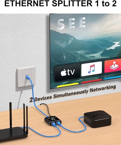 موزع إيثرنت 1 إلى 2 عالي السرعة 1000 ميجابت في الثانية، موزع FUNZING Gigabit RJ45 مع كابل طاقة USB، موزع شبكة LAN 1x2 لـ Cat5/5e/6/7/8، جهازين للشبكات في وقت واحد in Saudi Arabia