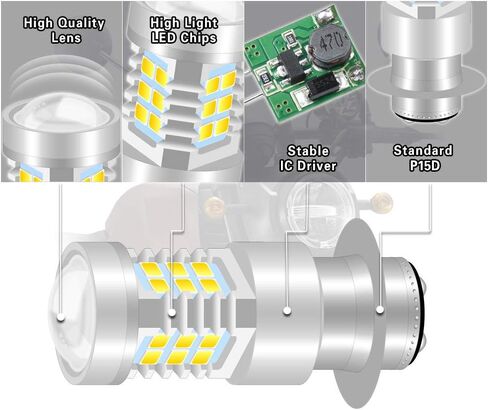 مصابيح P15D H6M LED 21-EX 2835 شرائح SMD مع جهاز عرض عدسة لمصابيح الضباب، وأضواء الجري أثناء النهار، ومصابيح قيادة السيارات، DC 10-16V، 10.5W، أبيض (عبوة من 2) in Kuwait