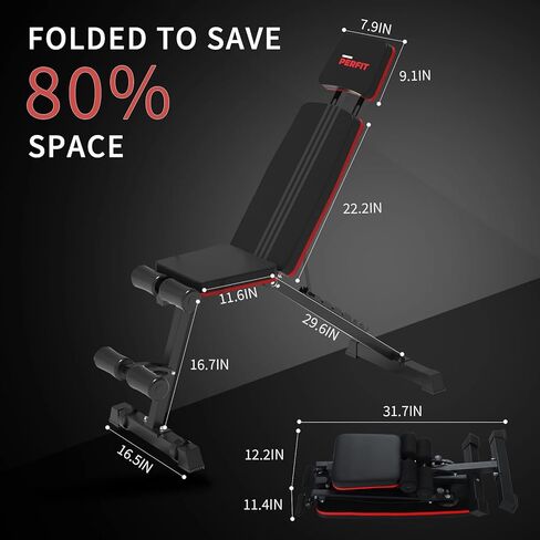 PERFIT Weight Bench for Home Gym Adjustable Foldable Workout Bench Press for Full Body Strength Training Bench Supports up to 800lbs with Two Exercise Bands for Press Sit up Incline Flat Decline in Kuwait