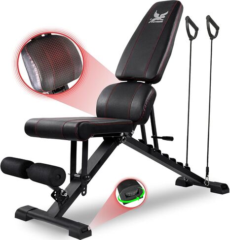 FLYTIGER Weight Bench Adjustable Strength Training Workout Benches Foldable Work Out Incline Bench Set for Home Gym Weight Lifting Dumbbell Exercise Full Body Workout with Resistance Rope in Saudi Arabia