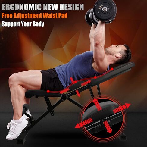 FLYTIGER Weight Bench Adjustable Strength Training Workout Benches Foldable Work Out Incline Bench Set for Home Gym Weight Lifting Dumbbell Exercise Full Body Workout with Resistance Rope in Saudi Arabia