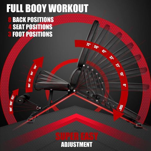 FLYTIGER Weight Bench Adjustable Strength Training Workout Benches Foldable Work Out Incline Bench Set for Home Gym Weight Lifting Dumbbell Exercise Full Body Workout with Resistance Rope in Saudi Arabia