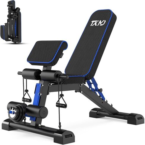 مقعد وزن قابل للتعديل - مقعد تمرين قابل للطي، مثالي لتدريب قوة الجسم بالكامل، مقعد مسطح متعدد الاستخدامات لصالة الألعاب الرياضية المنزلية مع تمديد الساق in Kuwait