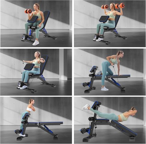 مقعد وزن قابل للتعديل - مقعد تمرين قابل للطي، مثالي لتدريب قوة الجسم بالكامل، مقعد مسطح متعدد الاستخدامات لصالة الألعاب الرياضية المنزلية مع تمديد الساق in Kuwait