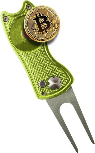 أداة إصلاح HODL 21 Bitcoin Golf Divot، ملحقات الجولف المعدنية بالكامل - أداة جولف متعددة 3 في 1 (أداة Divot، علامة الكرة، حامل النادي) | قابلة للطي مع زر منبثق وعلامة كروية مغناطيسية in Kuwait