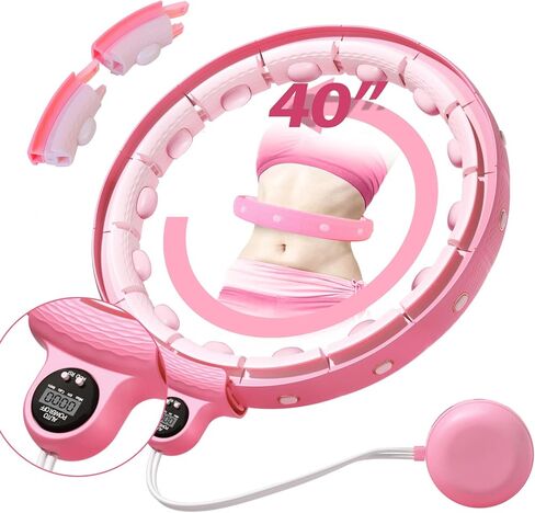 طوق هوميكس إنفينيتي لفقدان الوزن للبالغين، 2 في 1 لتمارين اللياقة البدنية الذكية، طوق هولا هوب مثقل بـ 14 عقدة قابلة للفصل، طوق تمرين مناسب للنساء والأطفال، وردي in Kuwait