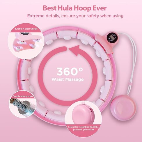 Humixx Infinity Hoop for Adult Weight Loss, 2 in 1 Smart Fitness Workout Hula Hoop Weighted with 14 Detachable Knots, Exercise Fit Hoop Suitable for Women and Kids, Pink in Saudi Arabia