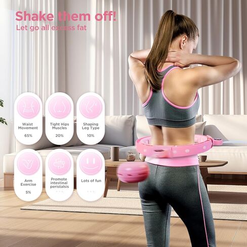طوق هوميكس إنفينيتي لفقدان الوزن للبالغين، 2 في 1 لتمارين اللياقة البدنية الذكية، طوق هولا هوب مثقل بـ 14 عقدة قابلة للفصل، طوق تمرين مناسب للنساء والأطفال، وردي in Kuwait