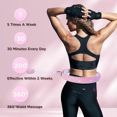 Humixx Infinity Hoop for Adult Weight Loss, 2 in 1 Smart Fitness Workout Hula Hoop Weighted with 14 Detachable Knots, Exercise Fit Hoop Suitable for Women and Kids, Pink in Saudi Arabia
