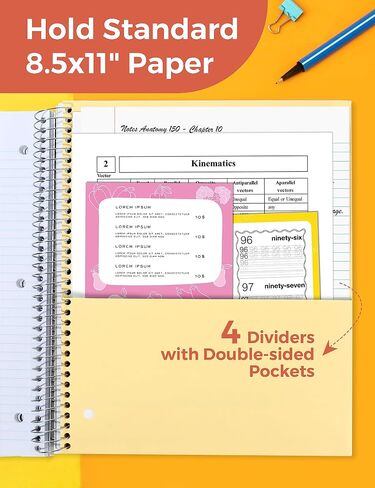 سيختلف لون SUNEE 5 موضوعات دفتر ملاحظات جامعي - 200 ورقة، 8.5 بوصة × 11 بوصة، 4 فواصل جيوب، ورق مثقوب بثلاث فتحات in Kuwait