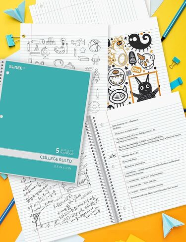 سيختلف لون SUNEE 5 موضوعات دفتر ملاحظات جامعي - 200 ورقة، 8.5 بوصة × 11 بوصة، 4 فواصل جيوب، ورق مثقوب بثلاث فتحات in Kuwait