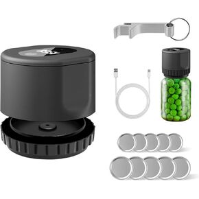 Electric Mason Jar Vacuum Sealer Kit - Auto Stop Vacuum Sealer for Jars with Wide and Regular Mouth Mason Lids, Rechargeable Jar Vacuum Sealer for Canning Jars for Food Storage