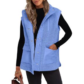 ANRABESS Womens Fuzzy Fleece Vest Sleeveless Casual Warm Button Down Sherpa Jackets Outerwear With Pockets 2024 Fall Fashion